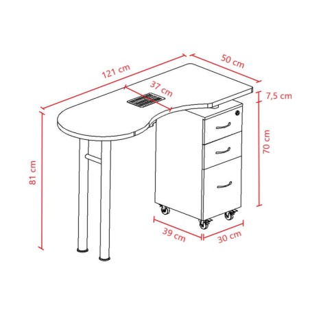 Table de manucure avec collecteur de poussières WAS