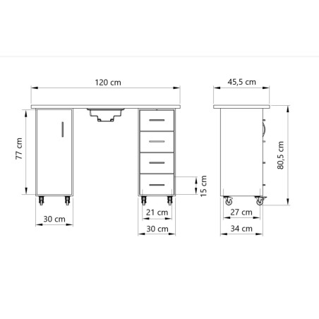 Table de manucure 2 colonnes avec collecteur de poussières TOLI